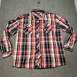 COOGI‎ Shirt 4XL Mens Red Plaid Button Up Urban Casual Streetwear